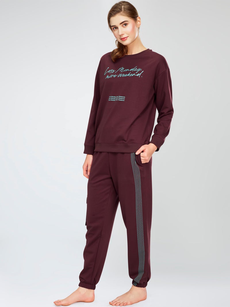 ZEYO Women's Cotton Brown Track Suit Typography Printed Sweatshirt Co-ords set 5821 - Image 4