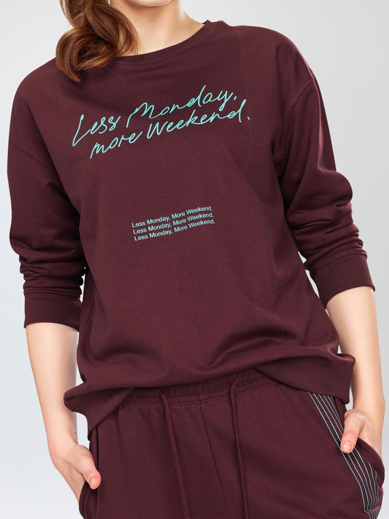 ZEYO Women's Cotton Brown Track Suit Typography Printed Sweatshirt Co-ords set 5821 - Image 2