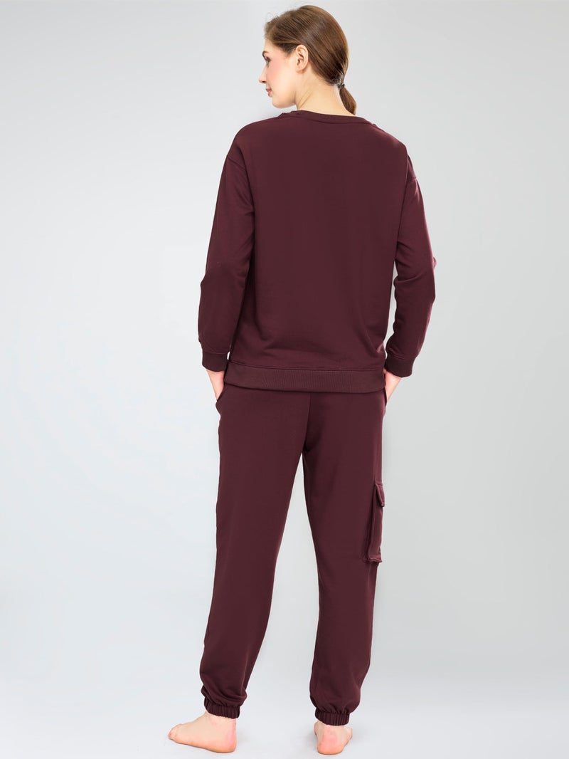 ZEYO Women's Cotton Brown Track Suit Typography Printed Sweatshirt Co-ords set 5821 - Image 5