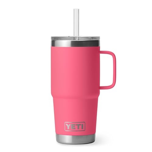 YETI Rambler 25 oz Tumbler with Handle and Straw Lid, Travel Mug Water Tumbler, Vacuum Insulated Cup with Handle, Stainless Steel, Tropical Pink - Image 1