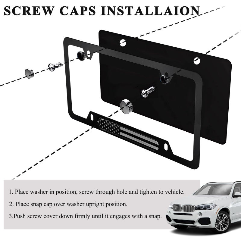 Gasedin 2 PCS Flag License Plate Frame, American Flag Patriotic Stainless Steel Auto Plate Cover, Vintage US Rust-Proof Vehicle License Plate Holder, Universal Car Accessories (Black) - Image 4