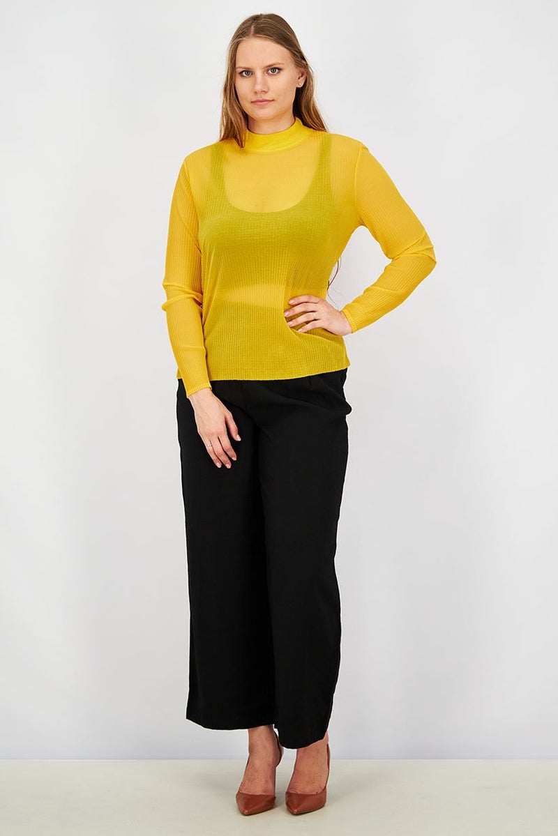 Uterque Women Mock Neck Long Sleeve Textured Top, Yellow - Image 2