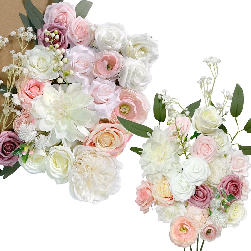 OrgMemory Artificial Flowers Foam Fake Combo Box Set Flowers with Stems for DIY Floral Arrangements Bouquets Wedding Party Home Baby Shower Decor Delicate Blush
