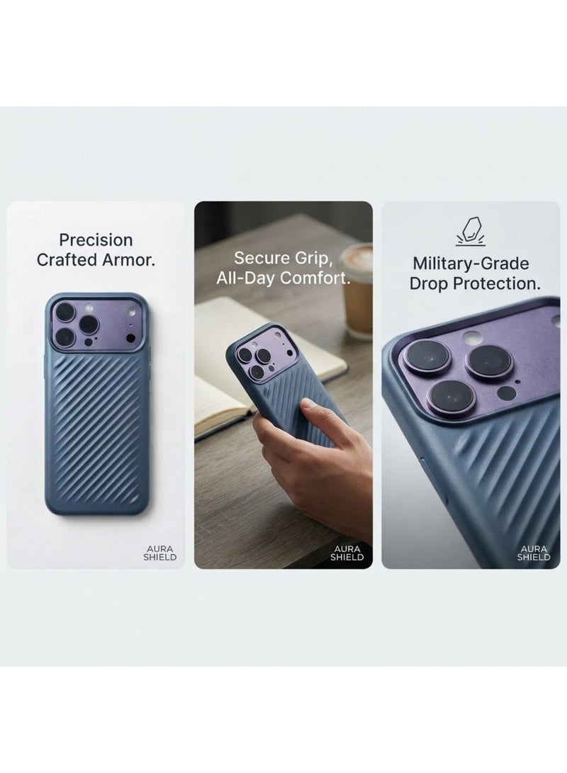 حافظة حماية لهاتف iPhone 17 Pro بتصميم معدني وملمس مضلع مائل، مانعة للانزلاق ومقاومة للصدمات ومتوافقة مع MagSafe. - Image 1