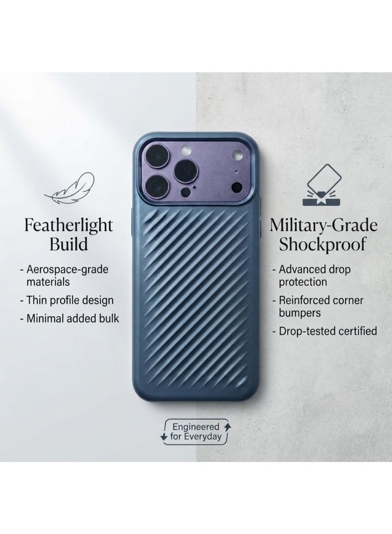 حافظة حماية لهاتف iPhone 17 Pro بتصميم معدني وملمس مضلع مائل، مانعة للانزلاق ومقاومة للصدمات ومتوافقة مع MagSafe. - Image 3