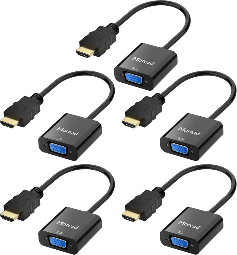 Moread HDMI to VGA, 5 Pack, Uni-Directional Gold-Plated HDMI to VGA Adapter (Male to Female) for Computer, Desktop, Laptop, PC, Monitor, Projector, HDTV, Chromebook, Raspberry Pi, Xbox and More - Image 1