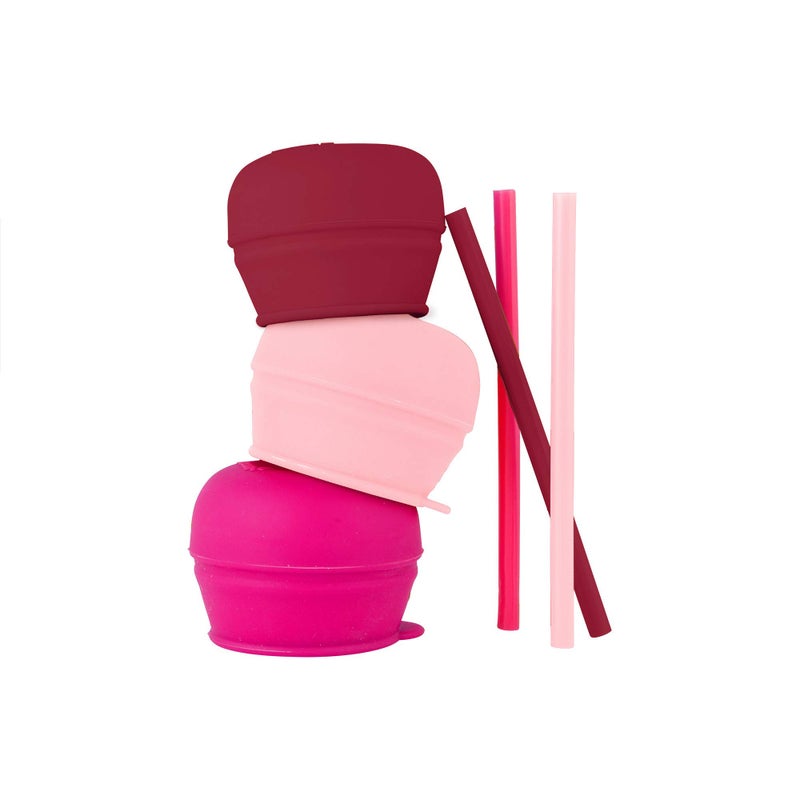 Boon Snug Straw Universal Silicone Straw Lids - Multi (3pk), Pink - Image 1