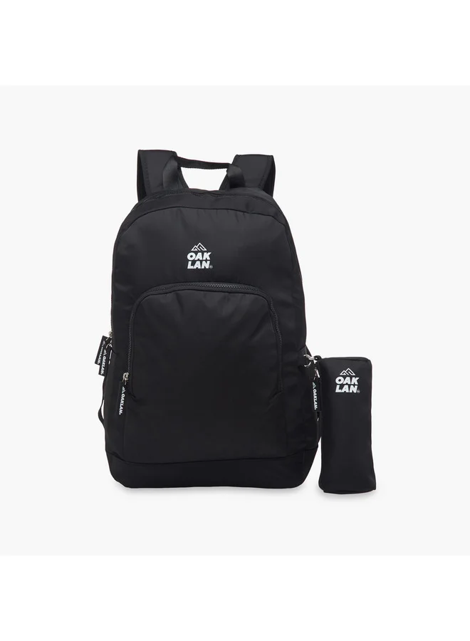Oaklan by Shoexpress Men Logo Print School Backpack with Zip Closure and Pouch - 32x13x45 cm
