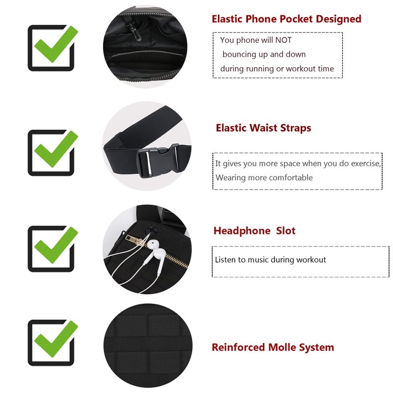 Muserise Outdoor Chest Bag For Men, EDC Chest Pack With Built-In Phone Holder, Lightweight Chest Rig Pouch (Black) - Image 4