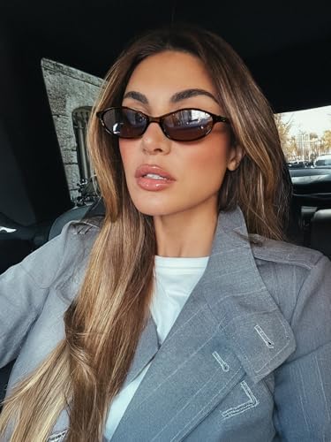 FEISEDY Retro Oval Cat Eye Sunglasses for Women 90s Narrow Lightweight Shades Y2k Trendy Sunnies B0257 - Image 3