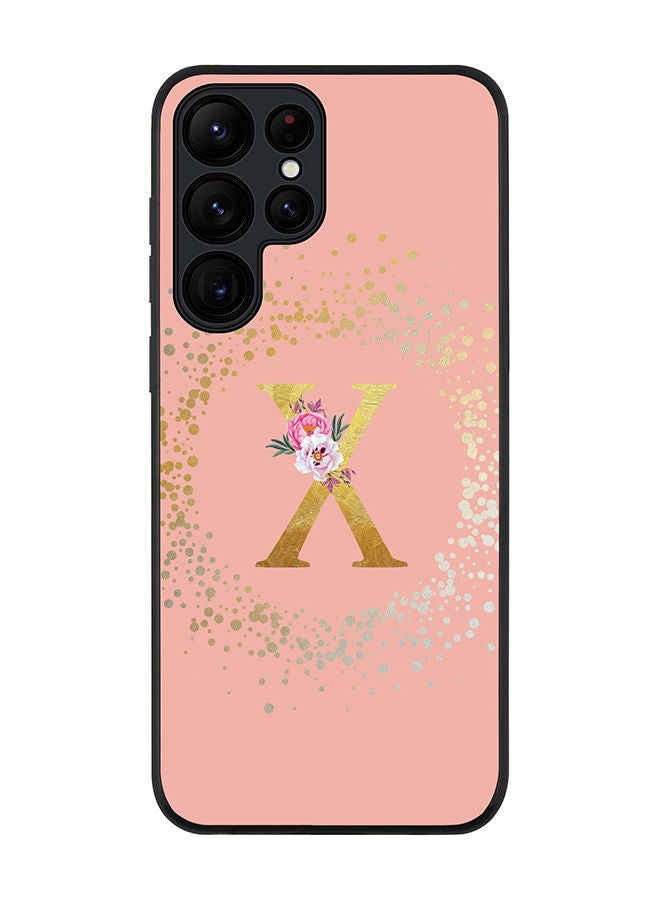 Stylizedd Rugged Black edge case for Samsung Galaxy S23 Ultra 5G Slim fit Soft Case Flexible Rubber Edges TPU Gel Thin Cover - Custom Monogram Initial Letter Floral Pattern Alphabet - X (Rose Pink) - Image 1