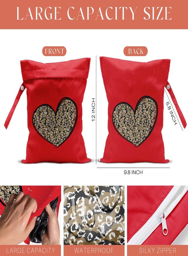 VBCVBGFH 4 Pack Leopard Heart Cute Leopard Wet Bag Waterproof Reusable Wet Dry Bag for Swimsuit Clothes Cloth Diaper Travel Pool Yoga Toiletries Travel Cruises Valentine Day Birthday Camping Beach Essentials - Image 5