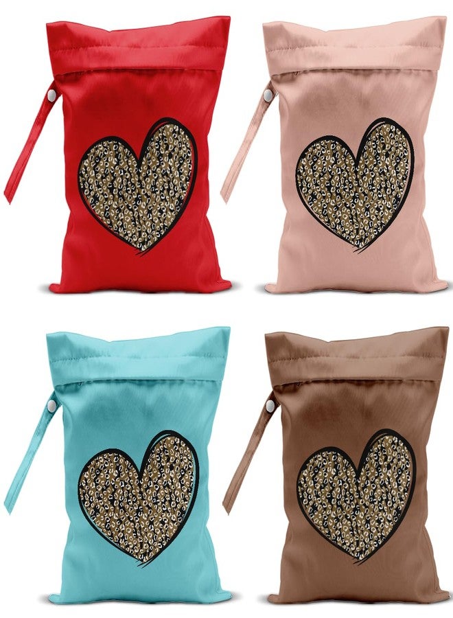 VBCVBGFH 4 Pack Leopard Heart Cute Leopard Wet Bag Waterproof Reusable Wet Dry Bag for Swimsuit Clothes Cloth Diaper Travel Pool Yoga Toiletries Travel Cruises Valentine Day Birthday Camping Beach Essentials - Image 1
