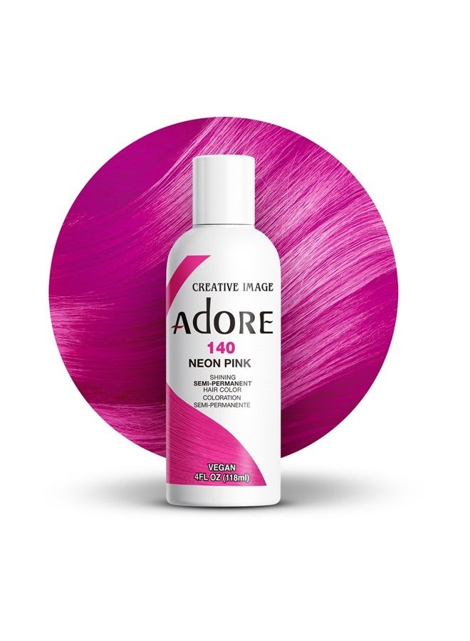 Adore Semi Permanent Hair Color - Vegan and Cruelty-Free Hair Dye - 4 Fl Oz - 140 Neon Pink (Pack of 1) - Image 1