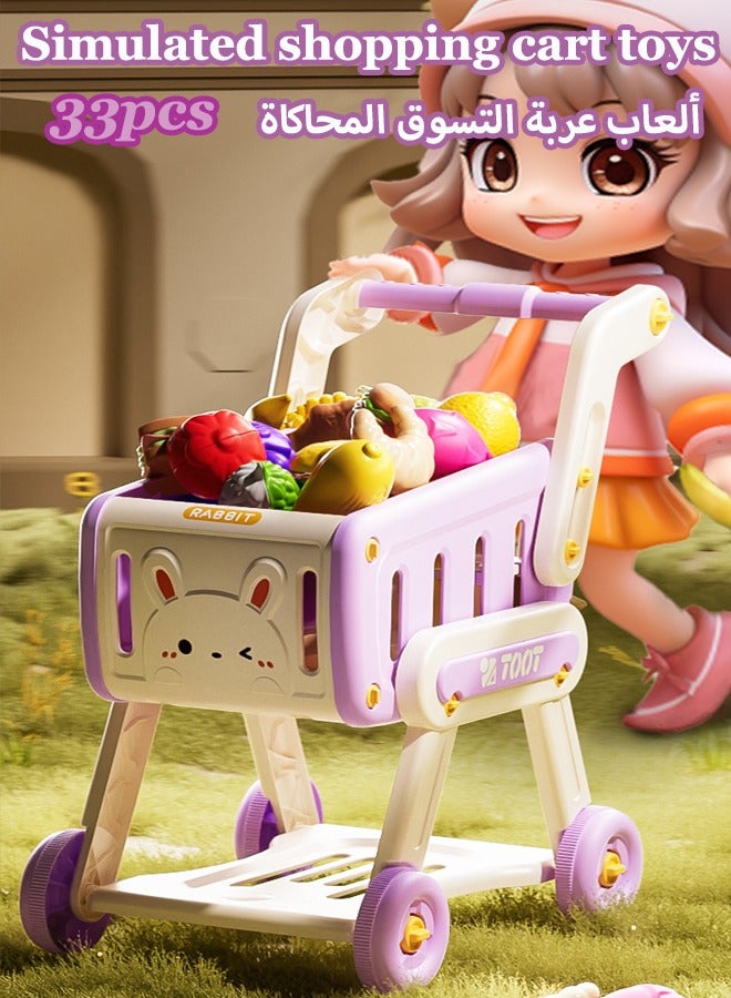 Simulated shopping cart toys, Children's handcart shopping toys, Simulated shopping cart, Fun accessories, Fruits and Vegetables, Snack box, Role playing toys, Children's toys (purple)  - Image 1
