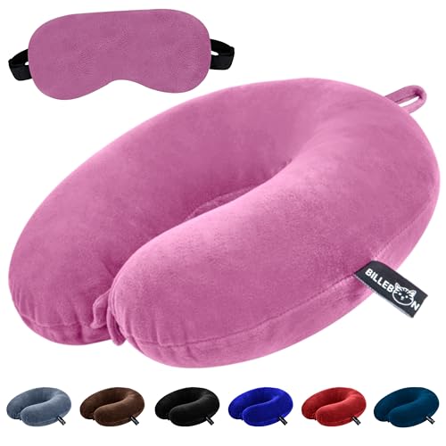 Billebon Premium Neck Pillow for Travelling Airplane Travel Pillow Comfortable Head Rest Neck Holder Pillow (Pink with Eye Mask) - Image 1
