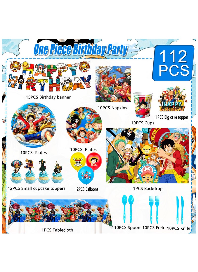 FRUITFUL PARTY - One Piece Birthday Decorations for 10 Guests, 112pcs One Piece Party Disposable Tableware Set Anime Themed Birthday Party Supplies - Image 1