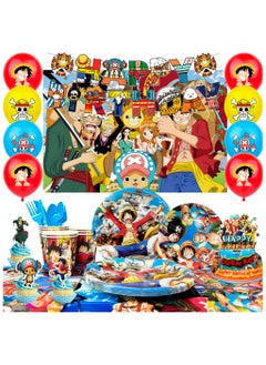 One Piece Birthday Decorations for 10 Guests, 112pcs One Piece Party Disposable Tableware Set Anime Themed Birthday Party Supplies