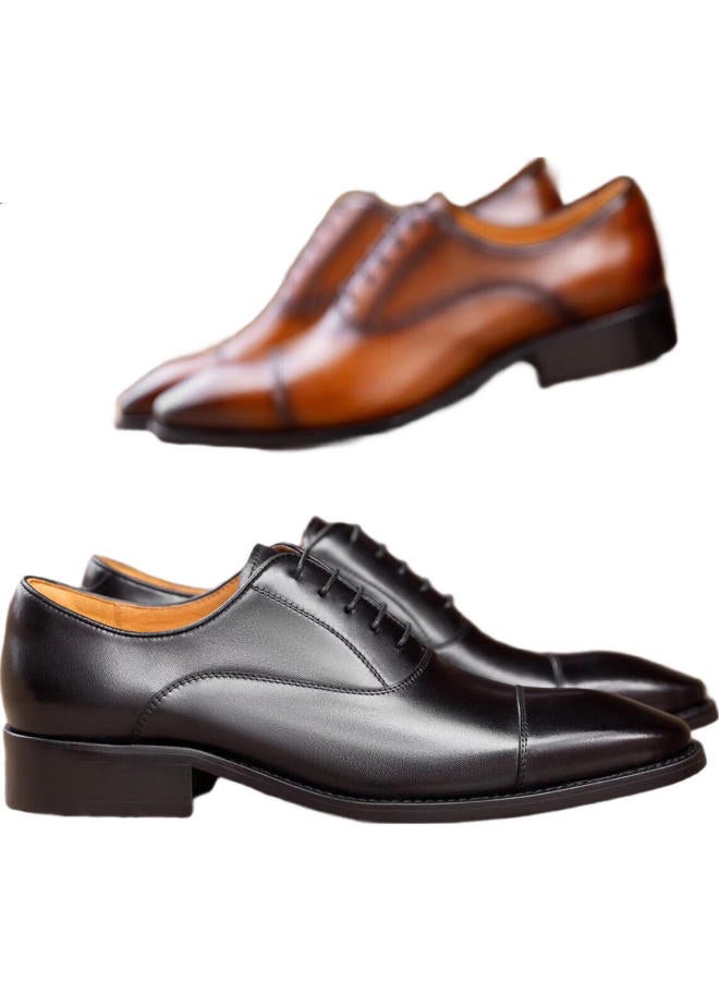 DESAI Men'S Casual Business Leather Shoes Men'S Pointed Oxford Brown British Wedding Shoes Brown 41 - Image 1