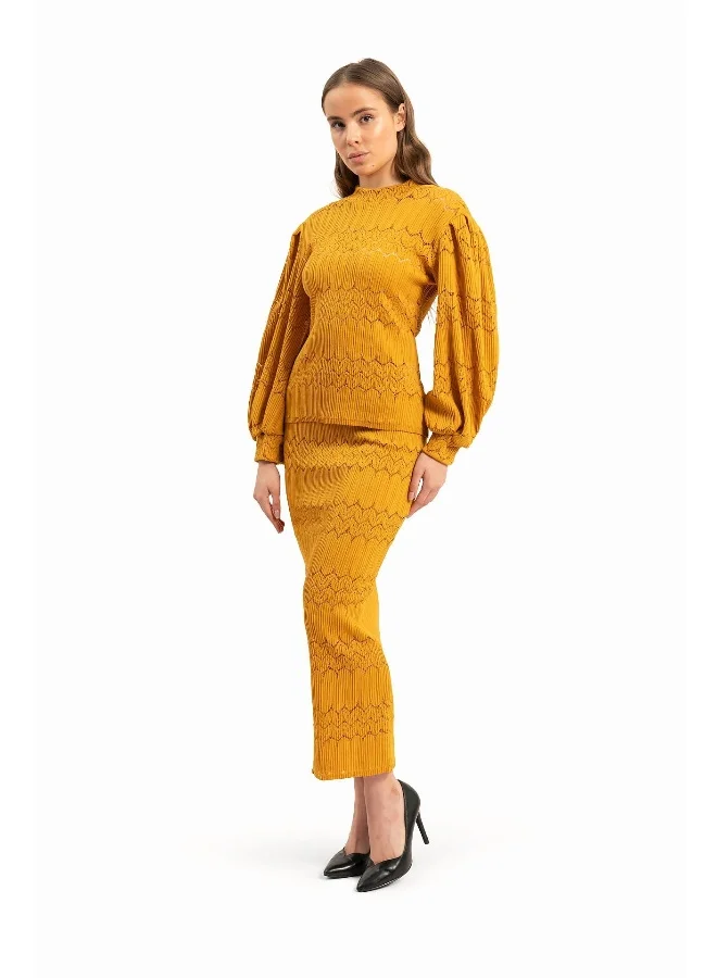 Wecre8 Women Yellow Mustard Set of Pullover and Skirt