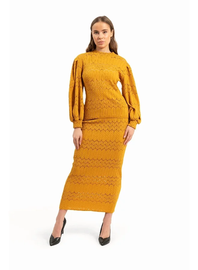 Wecre8 Women Yellow Mustard Set of Pullover and Skirt