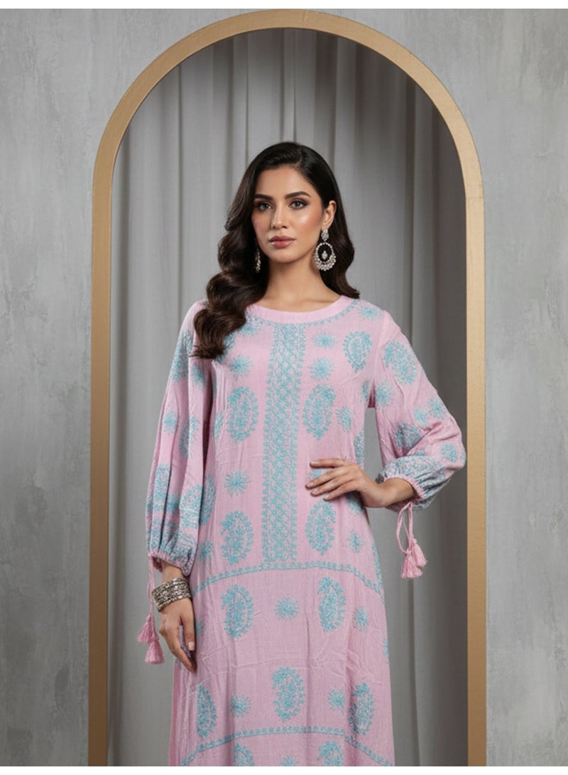 الايا جلابية شيكانكاري مطرزة يدوياً من الرايون - Image 3
