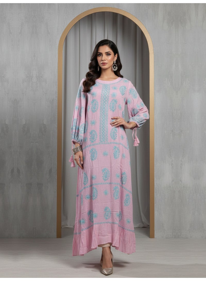 الايا جلابية شيكانكاري مطرزة يدوياً من الرايون - Image 1