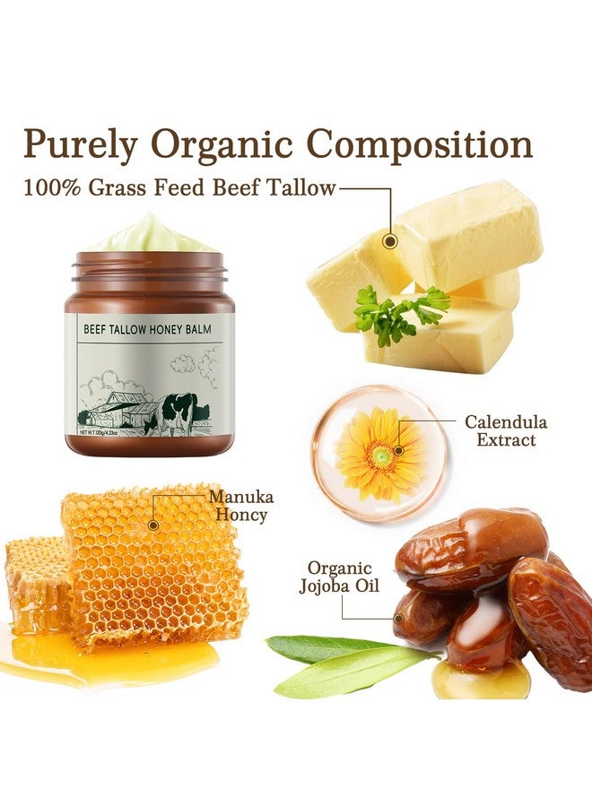 YAFUSIPE Beef Tallow and Honey Balm for Skin Daily Facial Moisturizer Natural Organic Grass-Fed Whipped Tallow Balm Blend Face Cream Body Lotion Skin Care for Women Hydrates and Nourishes 4.23OZ - Image 5