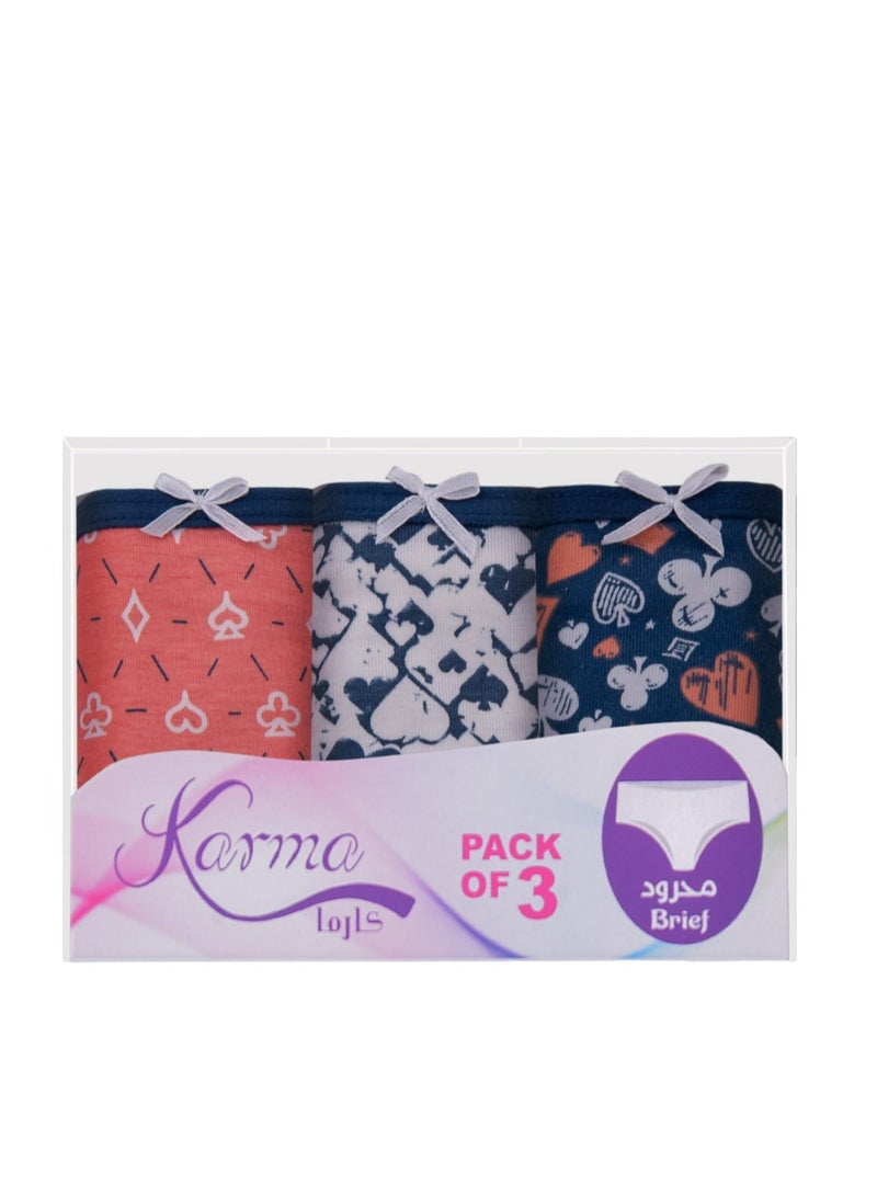 Karma Pack of 3 Printed Cotton Brief Panties Underwear for Women  - Image 2