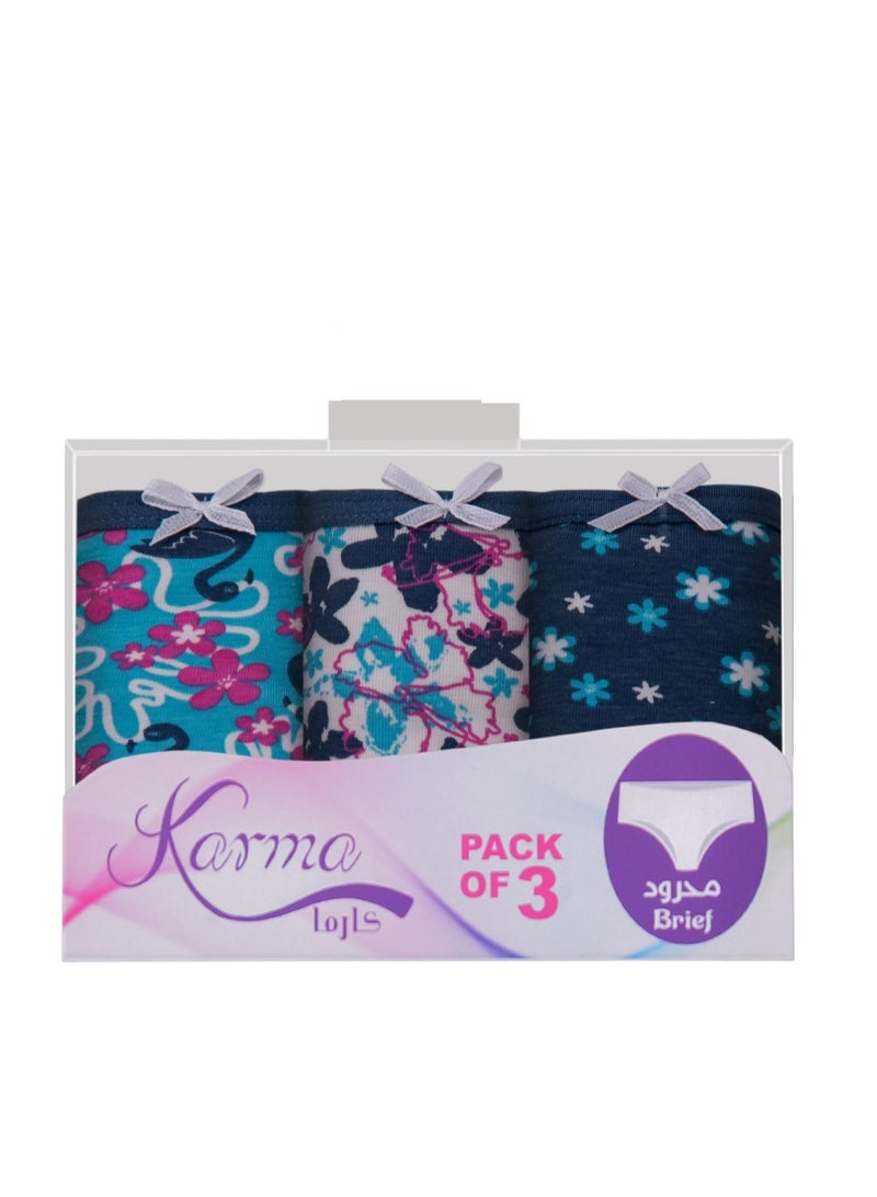 Karma Pack of 3 Printed Cotton Brief Panties Underwear for Women  - Image 3