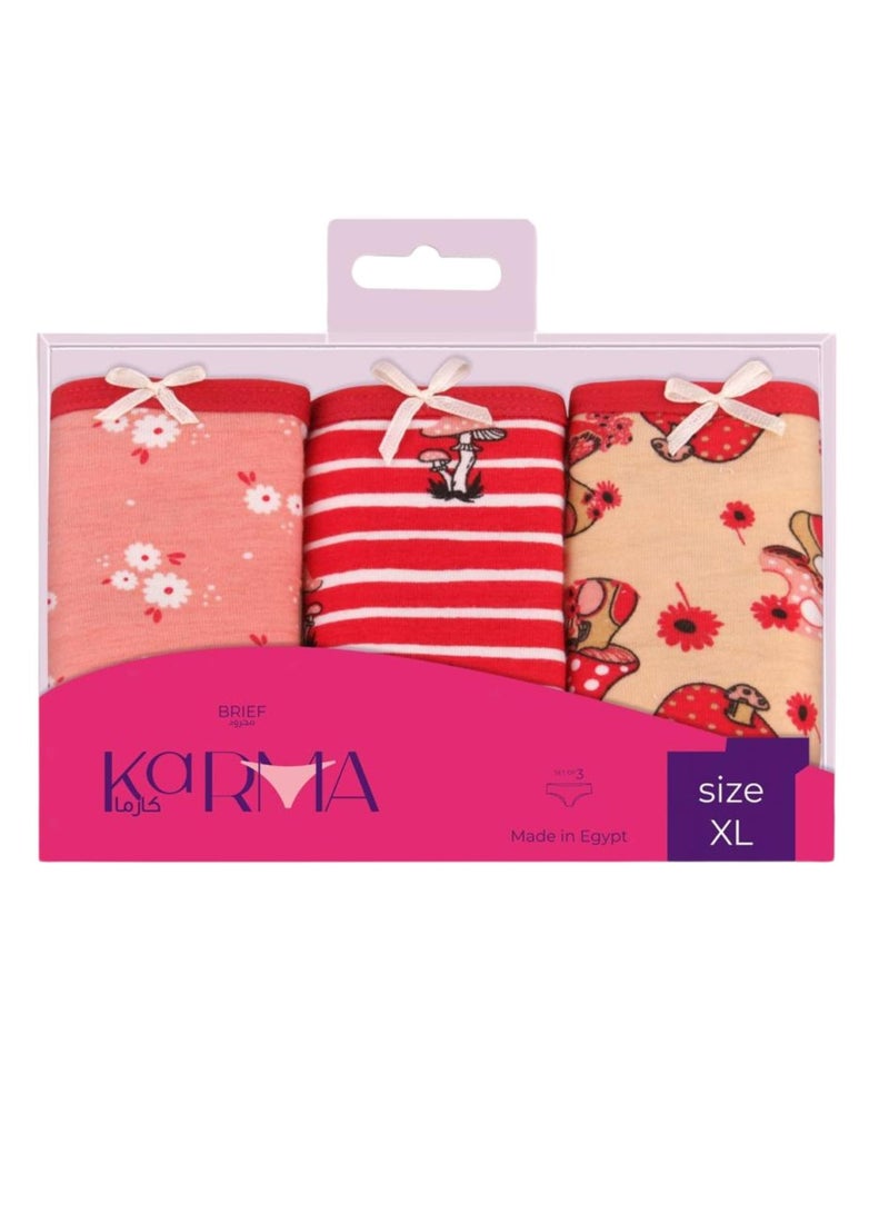 Karma Pack of 3 Printed Cotton Brief Panties Underwear for Women - Image 3