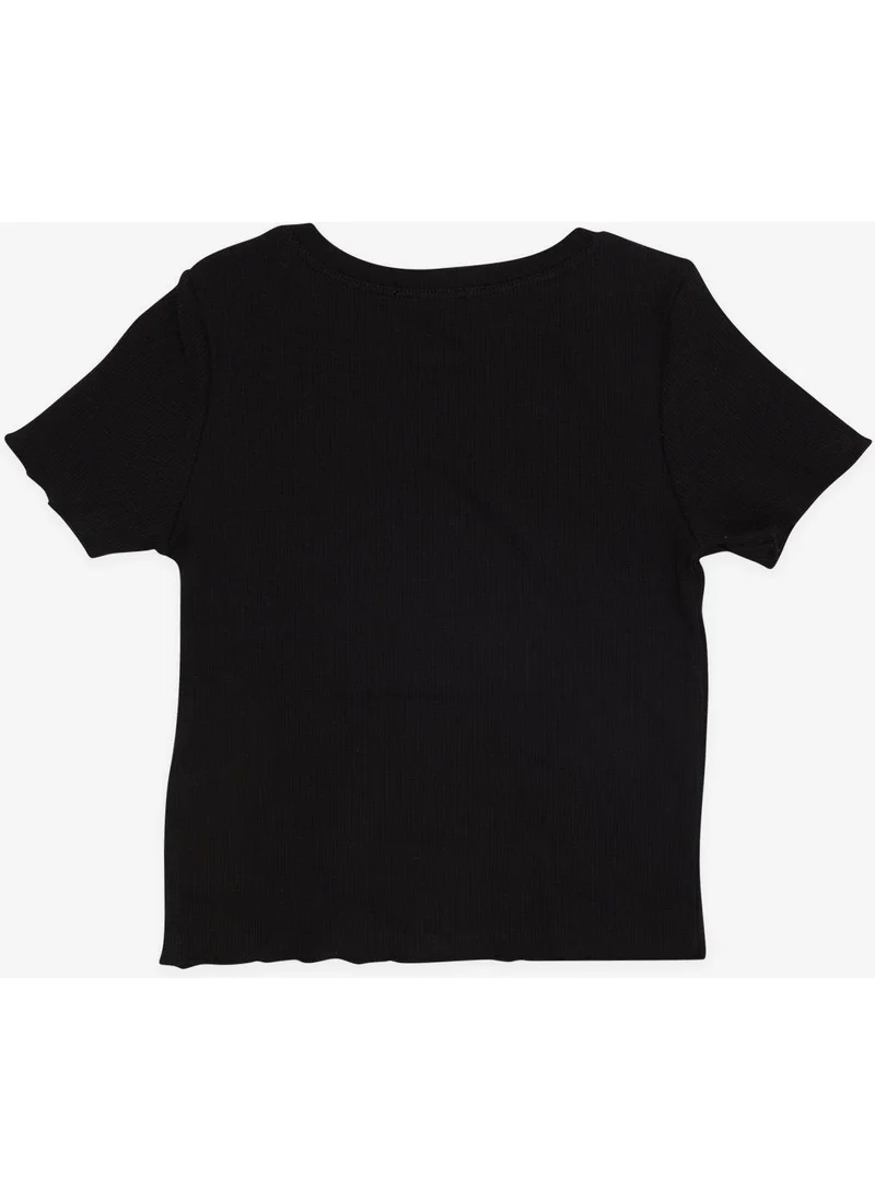 Breeze Girl's T-Shirt Crop Text Printed, Age 8-14, Black