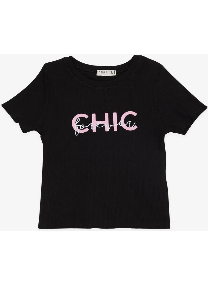 Breeze Girl's T-Shirt Crop Text Printed, Age 8-14, Black