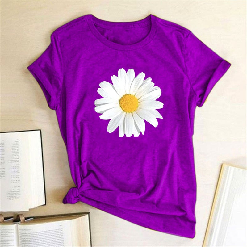 Wish Independent Daisy Fun Pattern Printed Short Sleeve T-Shirt - Image 1