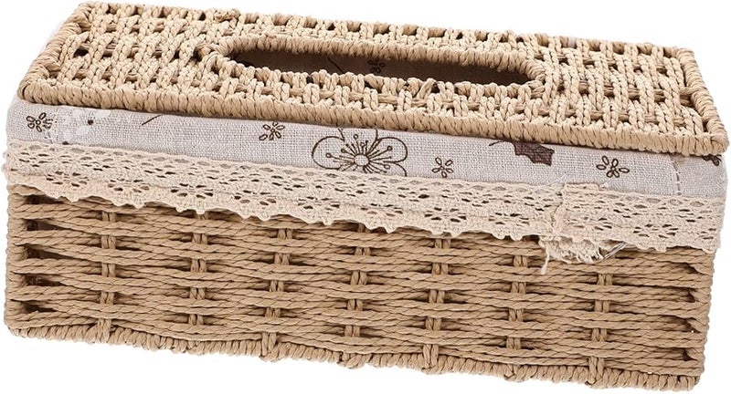 غطاة صندوق المناديل المصنوعة يدويًا من القش مكعب التخزين الطبيعي لتزيين المنزل - Image 1