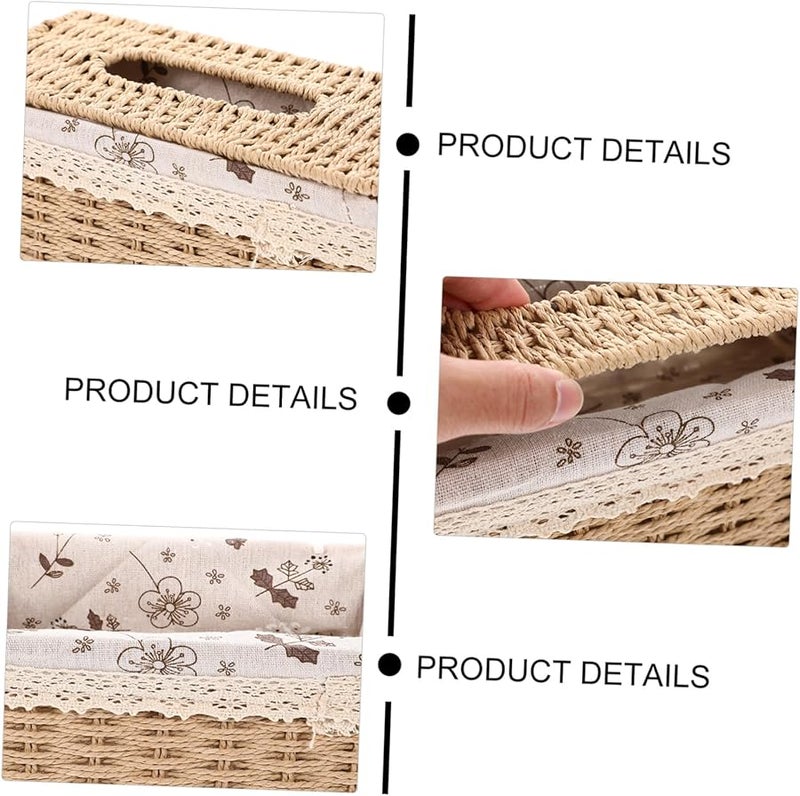 غطاة صندوق المناديل المصنوعة يدويًا من القش مكعب التخزين الطبيعي لتزيين المنزل - Image 3