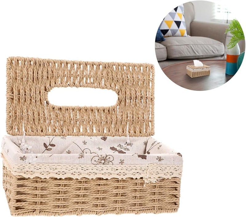 غطاة صندوق المناديل المصنوعة يدويًا من القش مكعب التخزين الطبيعي لتزيين المنزل - Image 4