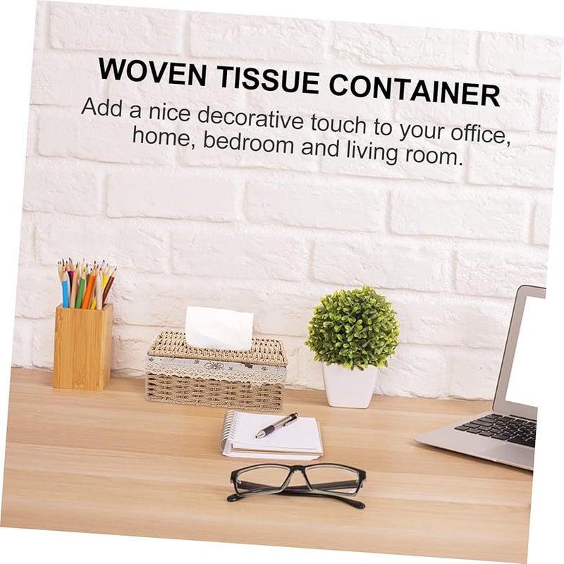 غطاة صندوق المناديل المصنوعة يدويًا من القش مكعب التخزين الطبيعي لتزيين المنزل - Image 5