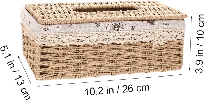 غطاة صندوق المناديل المصنوعة يدويًا من القش مكعب التخزين الطبيعي لتزيين المنزل - Image 2