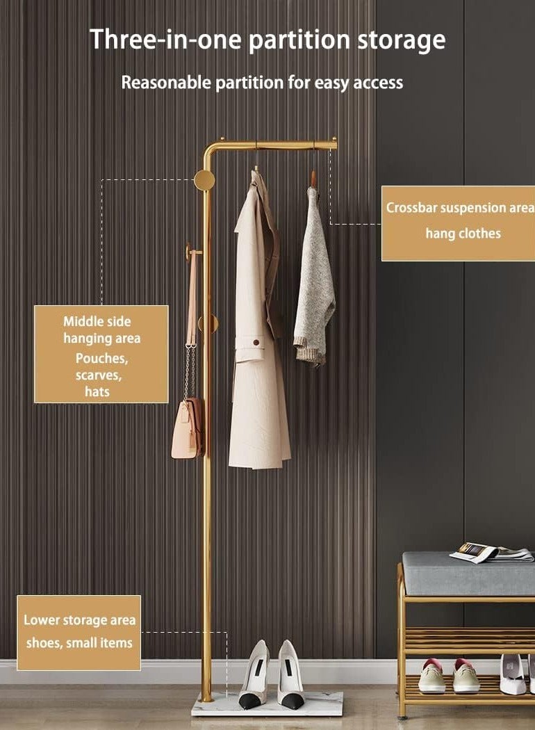 Chulovs Freestanding Coat Rack, Modern Metal Coat Hanger & Natural Marble Base, Ideal for Bedroom, Office, Hallway, Entryway, Living Room - Gold - Image 5