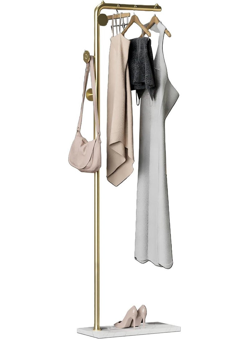 Chulovs Freestanding Coat Rack, Modern Metal Coat Hanger & Natural Marble Base, Ideal for Bedroom, Office, Hallway, Entryway, Living Room - Gold - Image 1