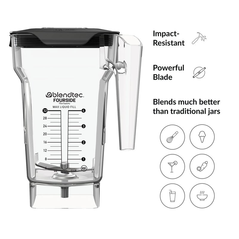 Blendtec 75 oz FourSide Commercial Jar - Four-Sided Replacement Blender Jar - Compatible with Most Blendtec Blenders - 32 oz Blending Capacity - Clear - Image 5
