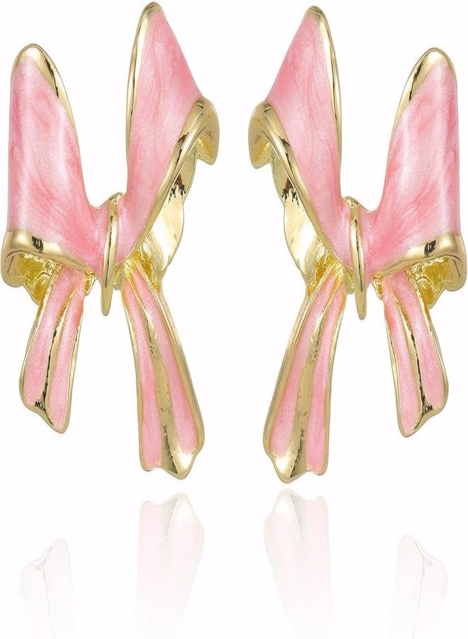 ecozran Pink Bow Earrings for Women Teardrop Jewelry Gifts Tassel Earring Valentine's Day and Christmas Gifts for Women （Pink3-R）, Small, Alloy Steel, No Gemstone - Image 1