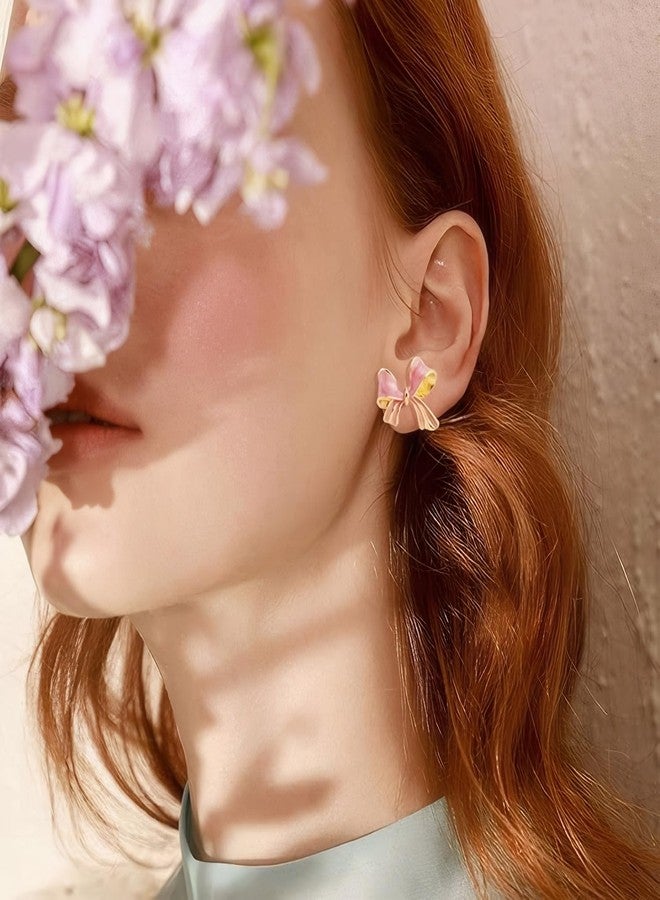 ecozran Pink Bow Earrings for Women Teardrop Jewelry Gifts Tassel Earring Valentine's Day and Christmas Gifts for Women （Pink3-R）, Small, Alloy Steel, No Gemstone - Image 5