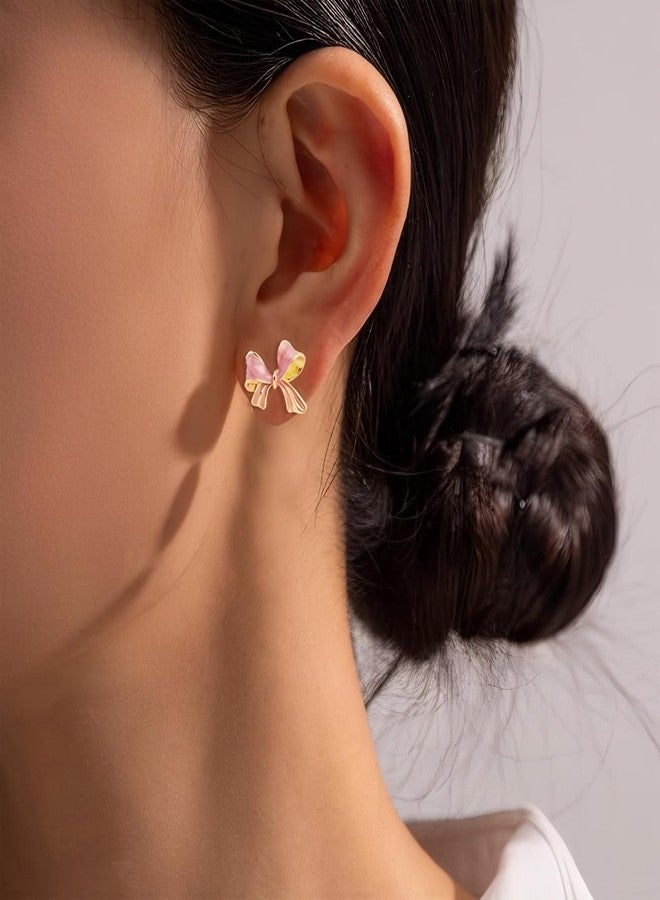 ecozran Pink Bow Earrings for Women Teardrop Jewelry Gifts Tassel Earring Valentine's Day and Christmas Gifts for Women （Pink3-R）, Small, Alloy Steel, No Gemstone - Image 3