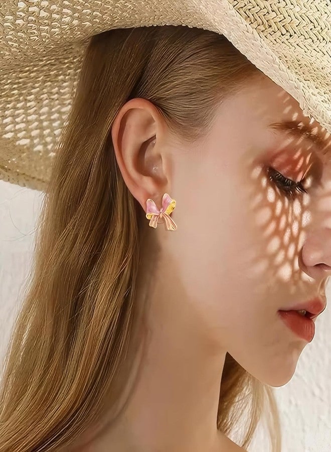 ecozran Pink Bow Earrings for Women Teardrop Jewelry Gifts Tassel Earring Valentine's Day and Christmas Gifts for Women （Pink3-R）, Small, Alloy Steel, No Gemstone - Image 2