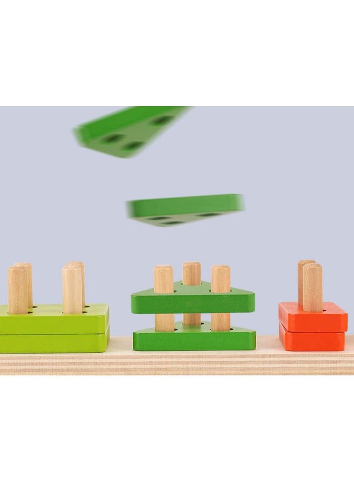 EDUTREE - Wooden Sorting & Stacking Toys (20 Pcs), Shape Color Recognition Geometric Blocks Matching Puzzle- 5 in 1 Column Set-Staking Set, Shapes - Image 1
