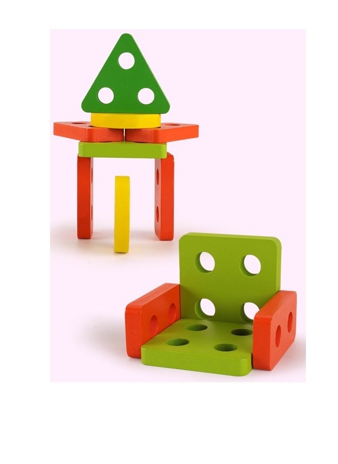 EDUTREE - Stacking Toy|Montessori Educational Toy  Wooden Shape Sorting Stacking Block Set |21 Pieces Educational Shape Sorter |Geometry Shape Match Peg Puzzles Early Educational and Color Recognition Toys for Toddlers Kids Boys and Girls - Image 1