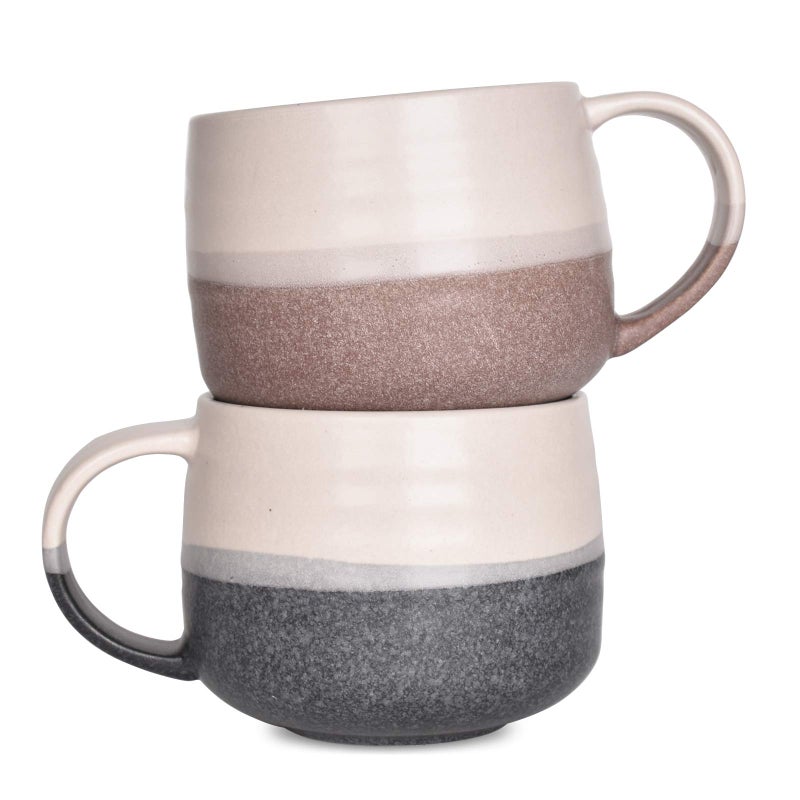 Bosmarlin Ceramic Large Latte Coffee Mug Set of 2 for Latte Cappuccino 18 Oz Dishwasher and Microwave Safe PinkGrey 2