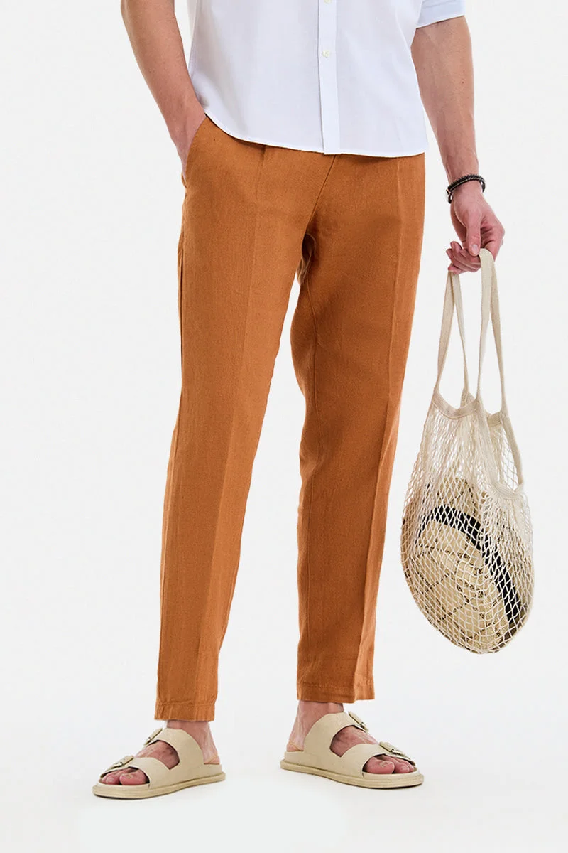 سنيتش Brown Solid Relaxed Trousers